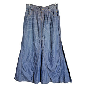 Vintage Y2 Bianchi Sz12 Denim Maki Skirt Boho Western Flowy Flared Spring Summer